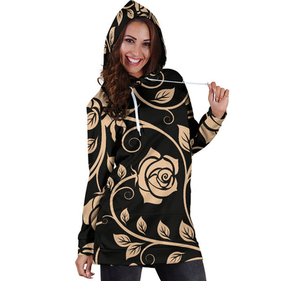 Tan Roses Decor Womens Hoodie Dress