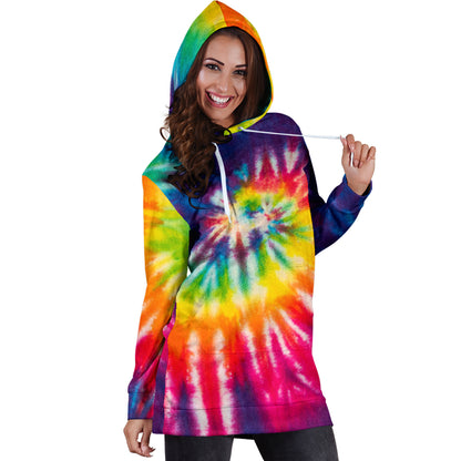 Colorful Tie Dye Print Spiral Womens Hoodie Dress