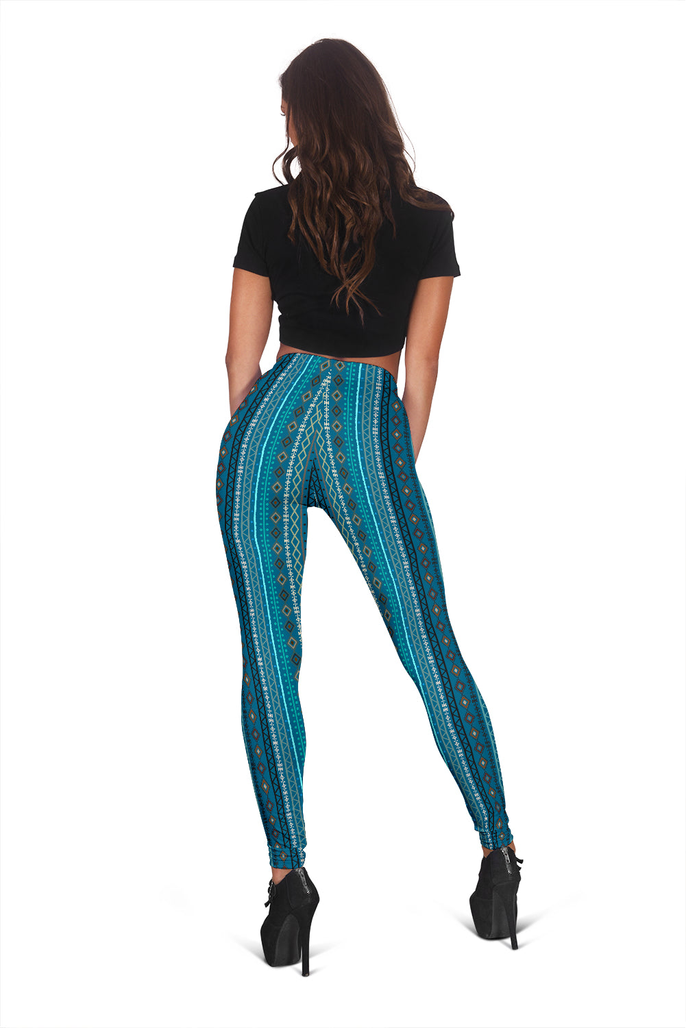 Light Green Teal Boho Stripes Leggings