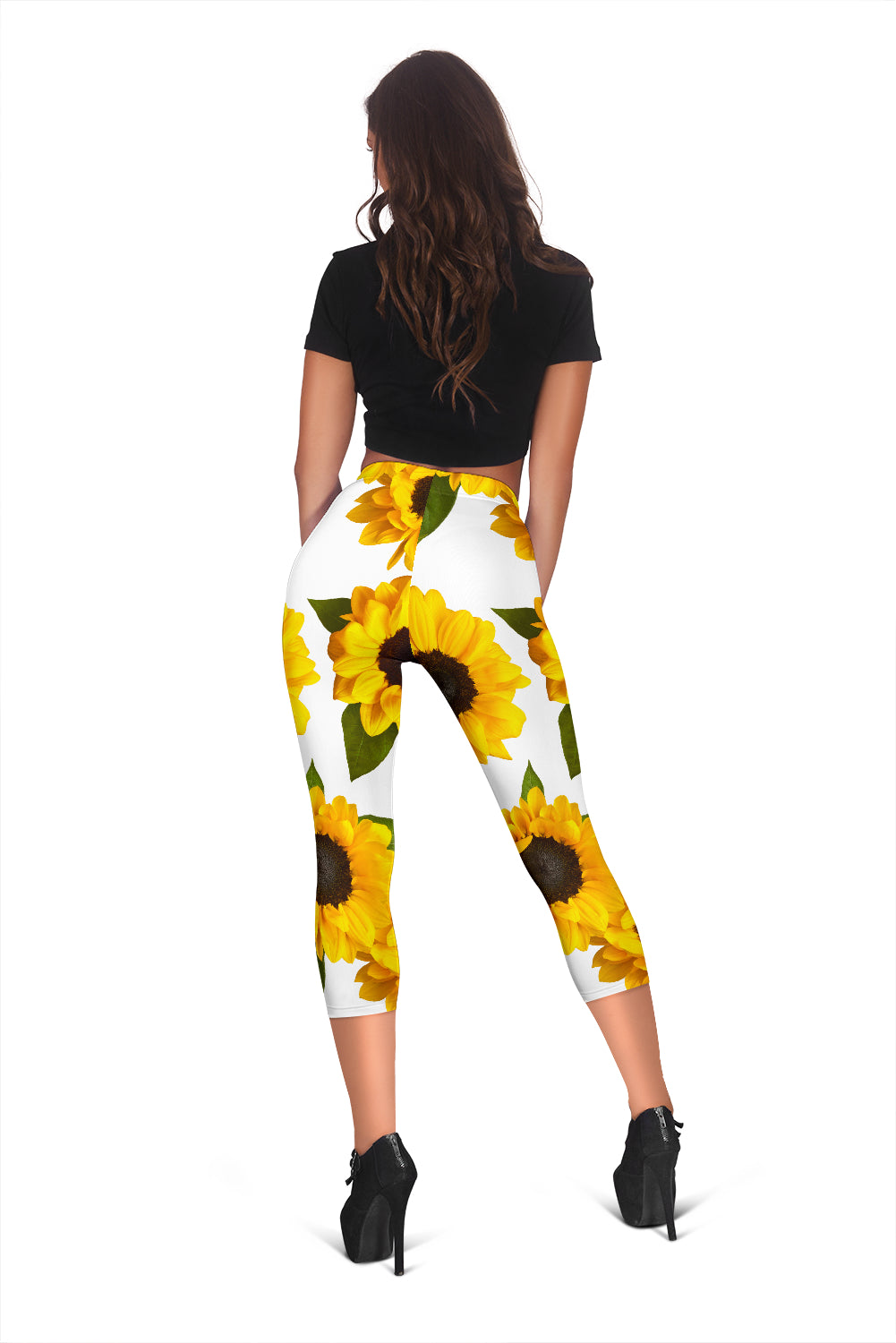 Sunflowers White Capri Leggings