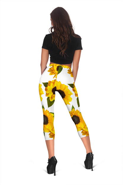 Sunflowers White Capri Leggings