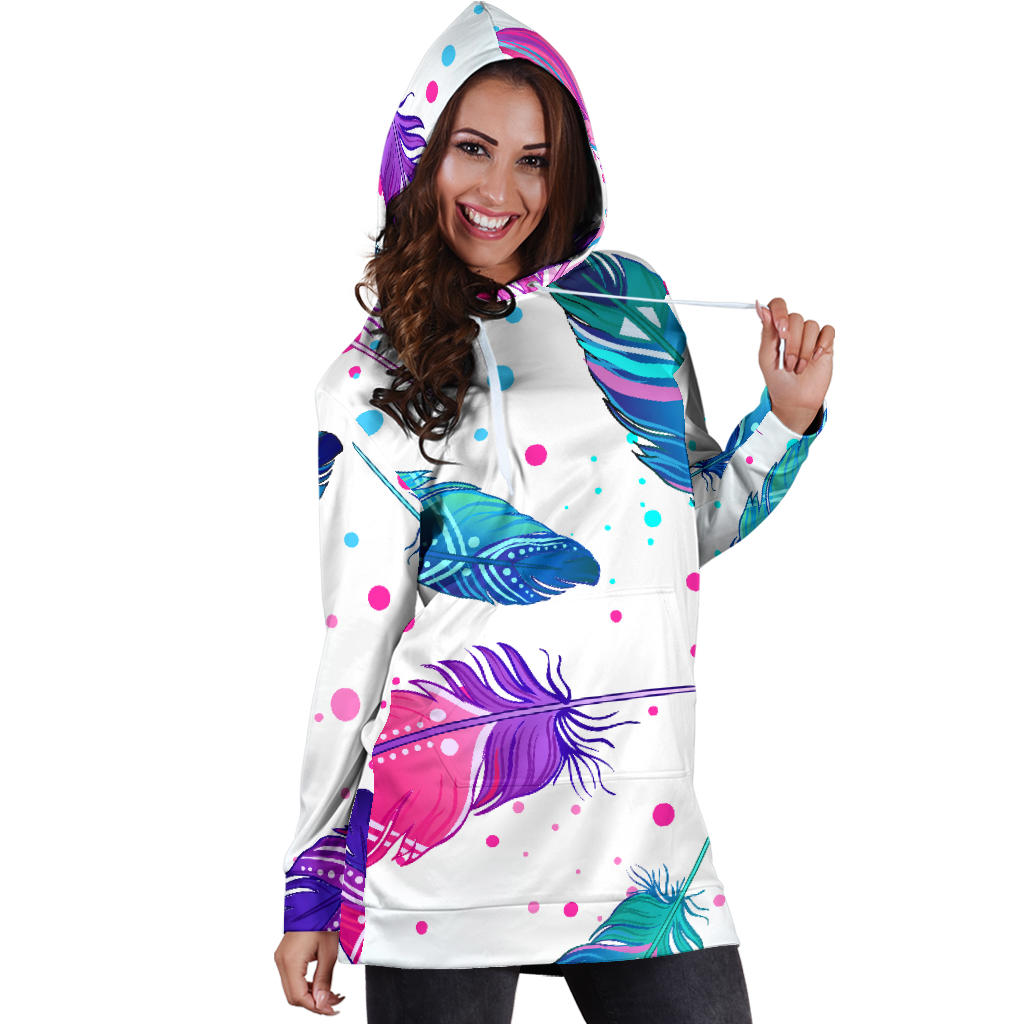 Pink & Purple Feathers Womens Hoodie Dress