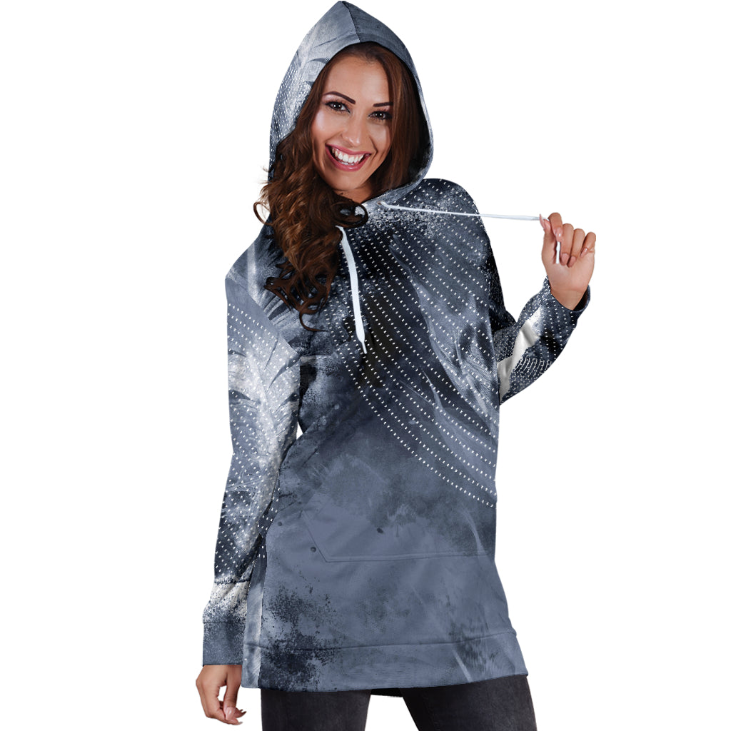 Grey Abstract Feathers Womens Hoodie Dress