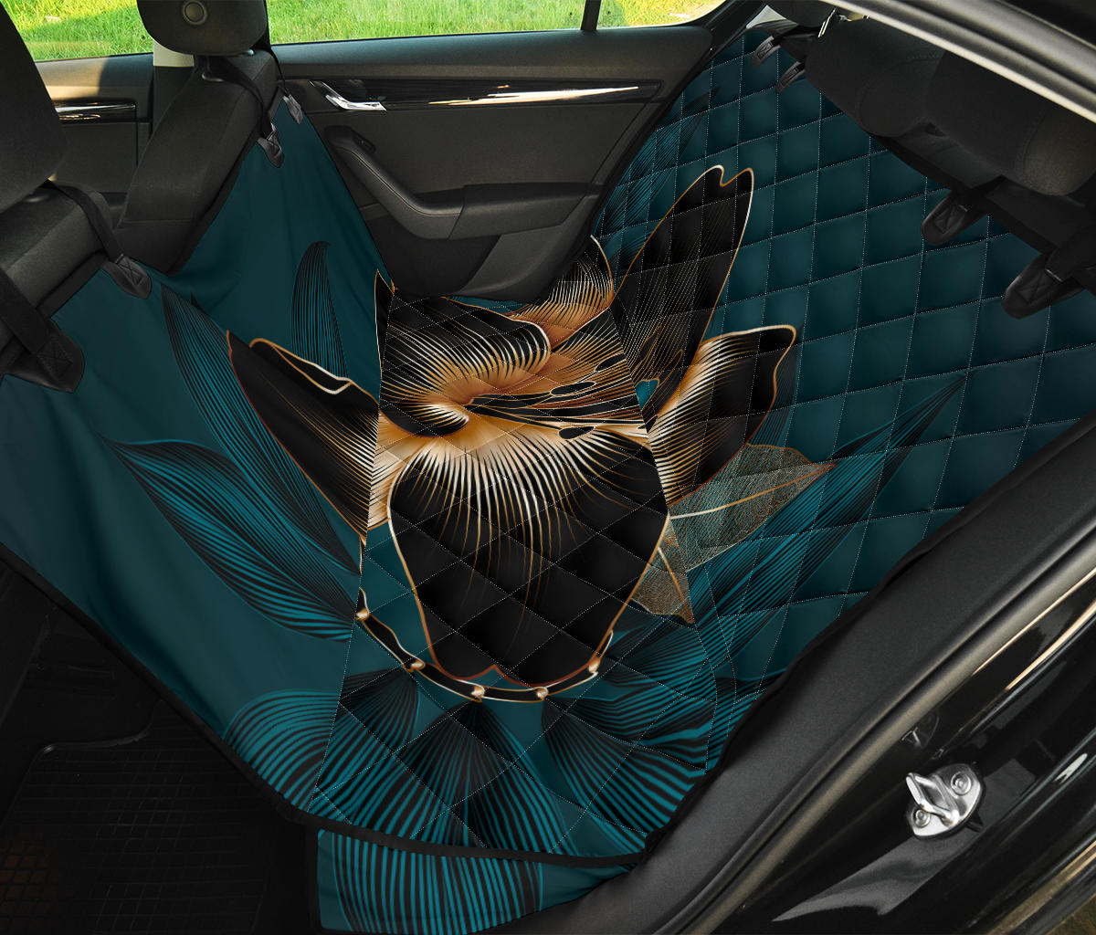 Dark Floral Car Back Seat Pet Cover