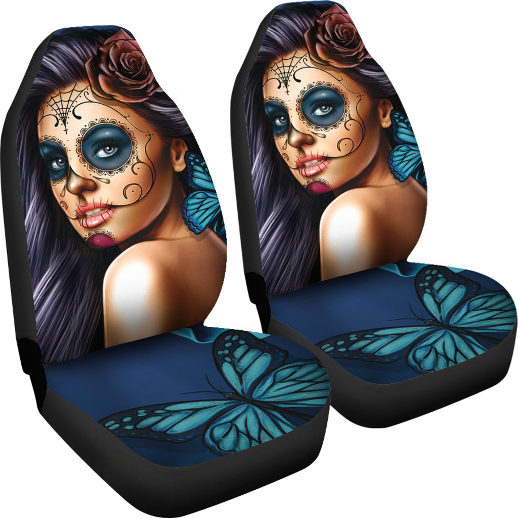Blue Calavera Car Seat Covers