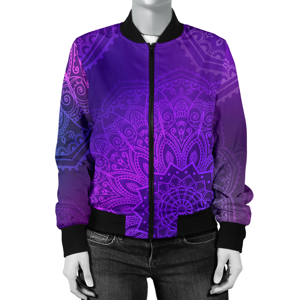 Womens Purple Mandalas Bomber Jacket