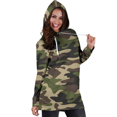 Army Green Camouflage Womens Hoodie Dress