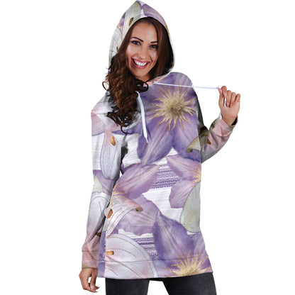 Purple Flowers Womens Hoodie Dress