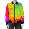 Womens Colorful Paint Splatter Abstract Art Bomber Jacket