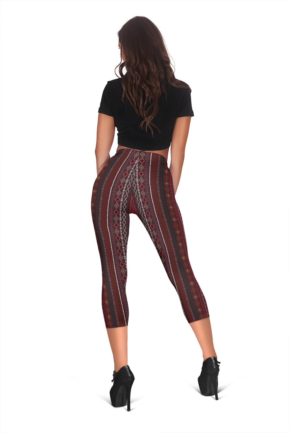 Red Boho Stripes Capri Leggings