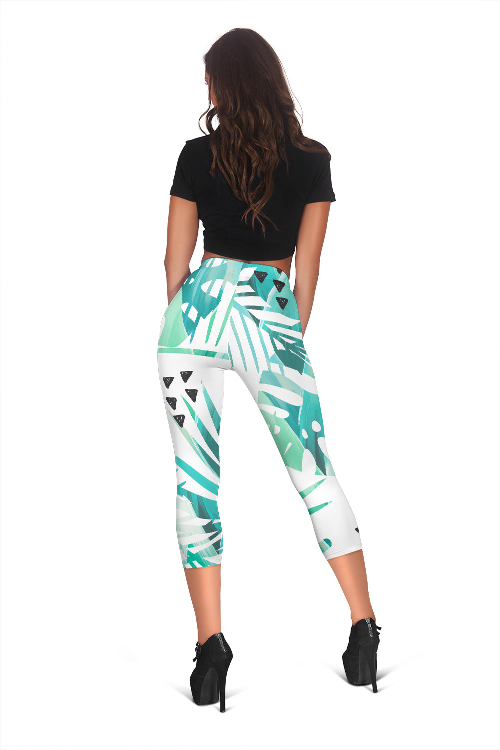 Teal Leaves Capri Leggings