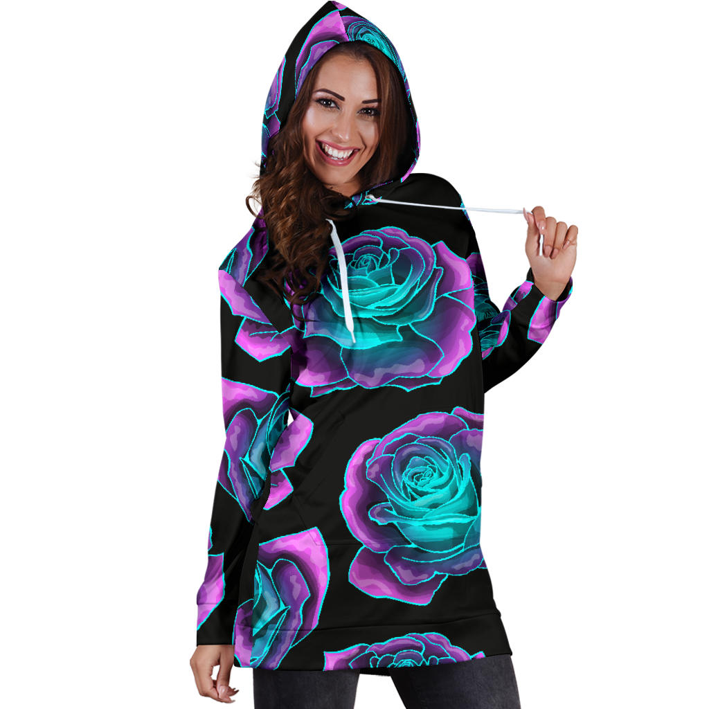 Neon Roses Womens Hoodie Dress