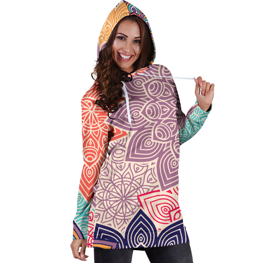 Colorful Floral Mandalas Womens Hoodie Dress