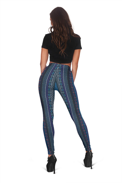 Blue Boho Stripes Leggings
