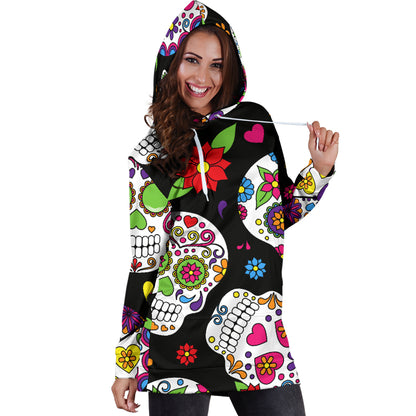 Colorful Sugar Skulls Womens Hoodie Dress