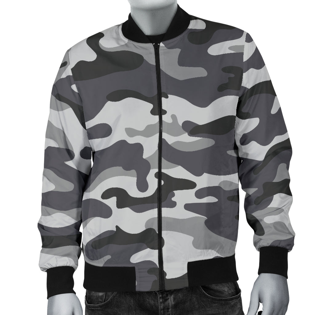 Mens Grey Camouflage Bomber Jacket