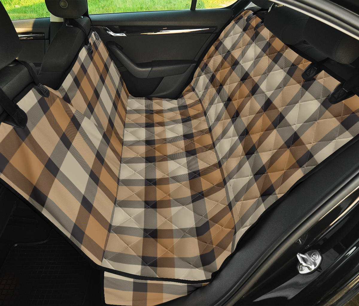 Brown Plaid Car Back Seat Pet Cover