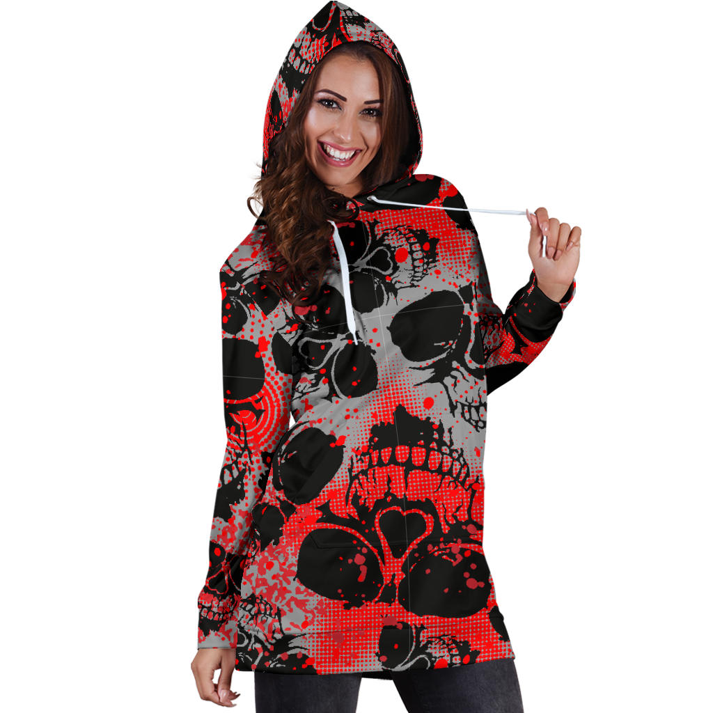 Red Skulls Womens Hoodie Dress