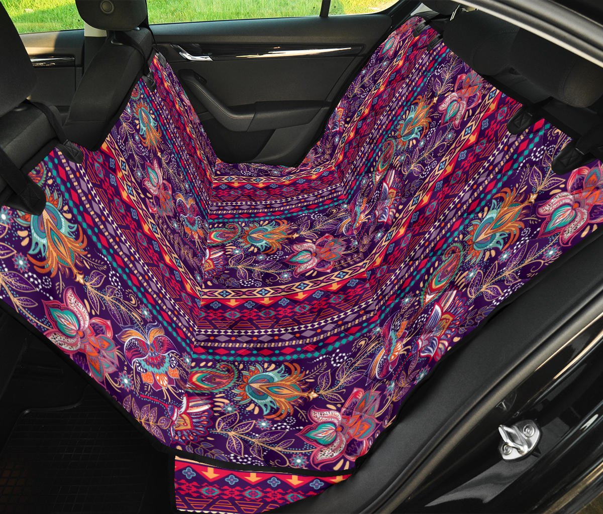 Red Persian Print Car Back Seat Pet Cover