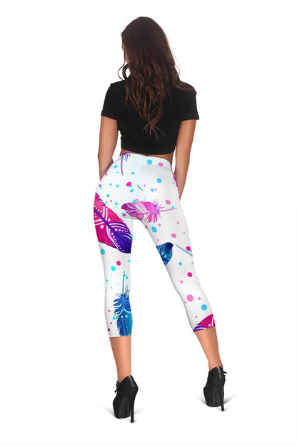 Pink & Purple Feathers Capri Legiings