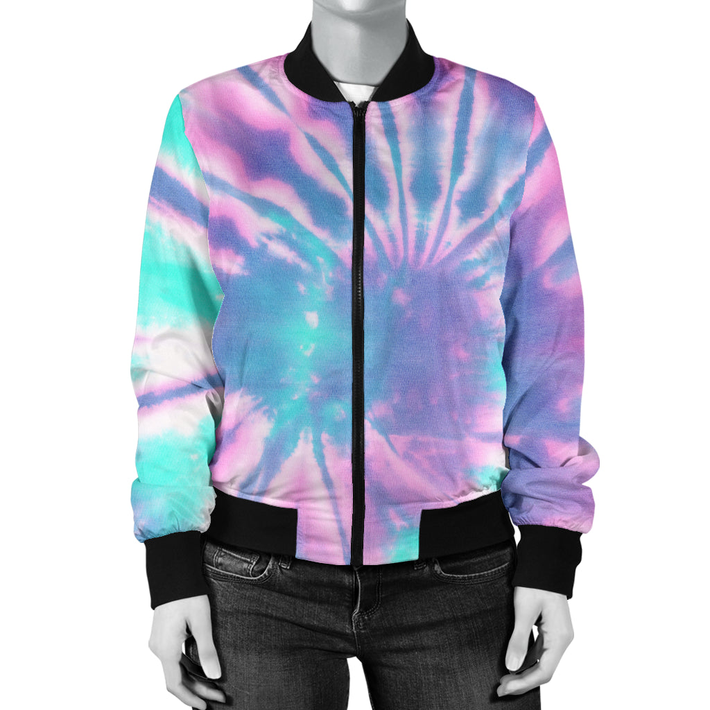 Womens Pink & Blue Tie Dye Bomber Jacket