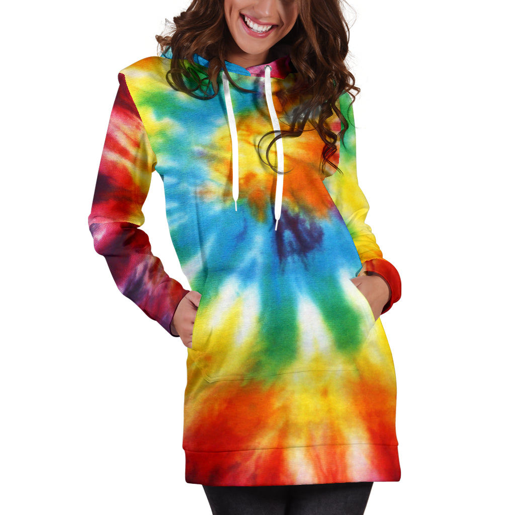 Colorful Tie Dye Print Abstract Art Womens Hoodie Dress