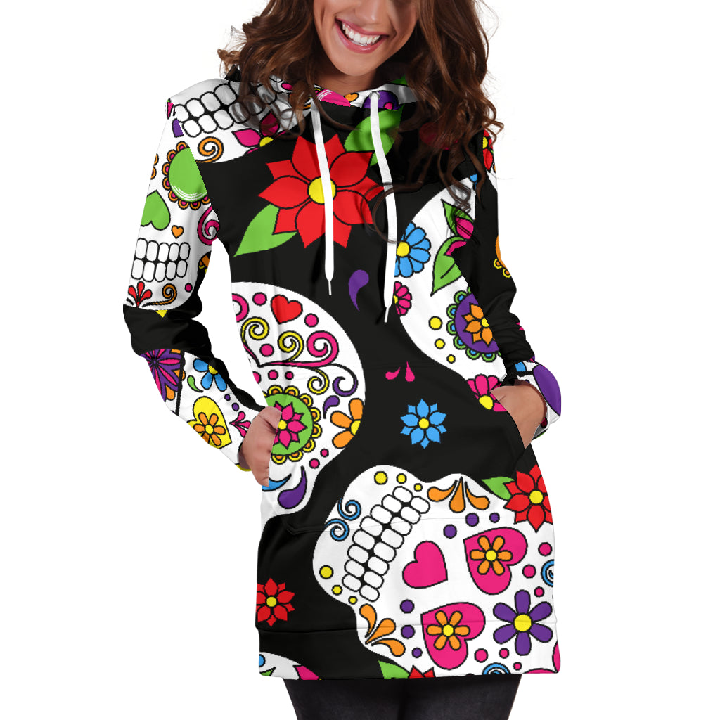 Colorful Sugar Skulls Womens Hoodie Dress