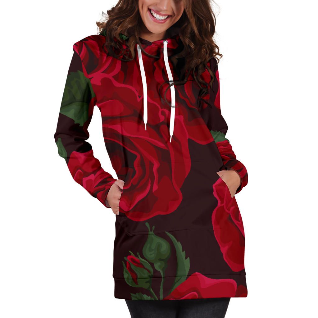 Red Roses Womens Hoodie Dress