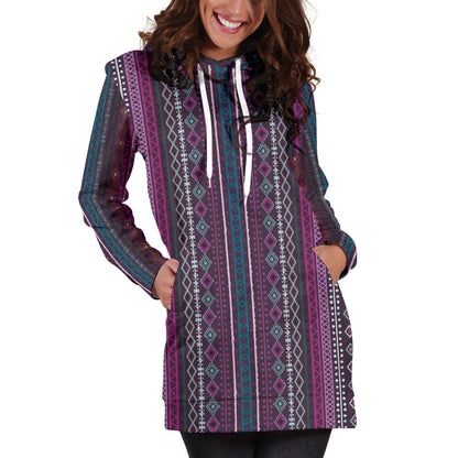 Purple Boho Stripes Womens Hoodie Dress