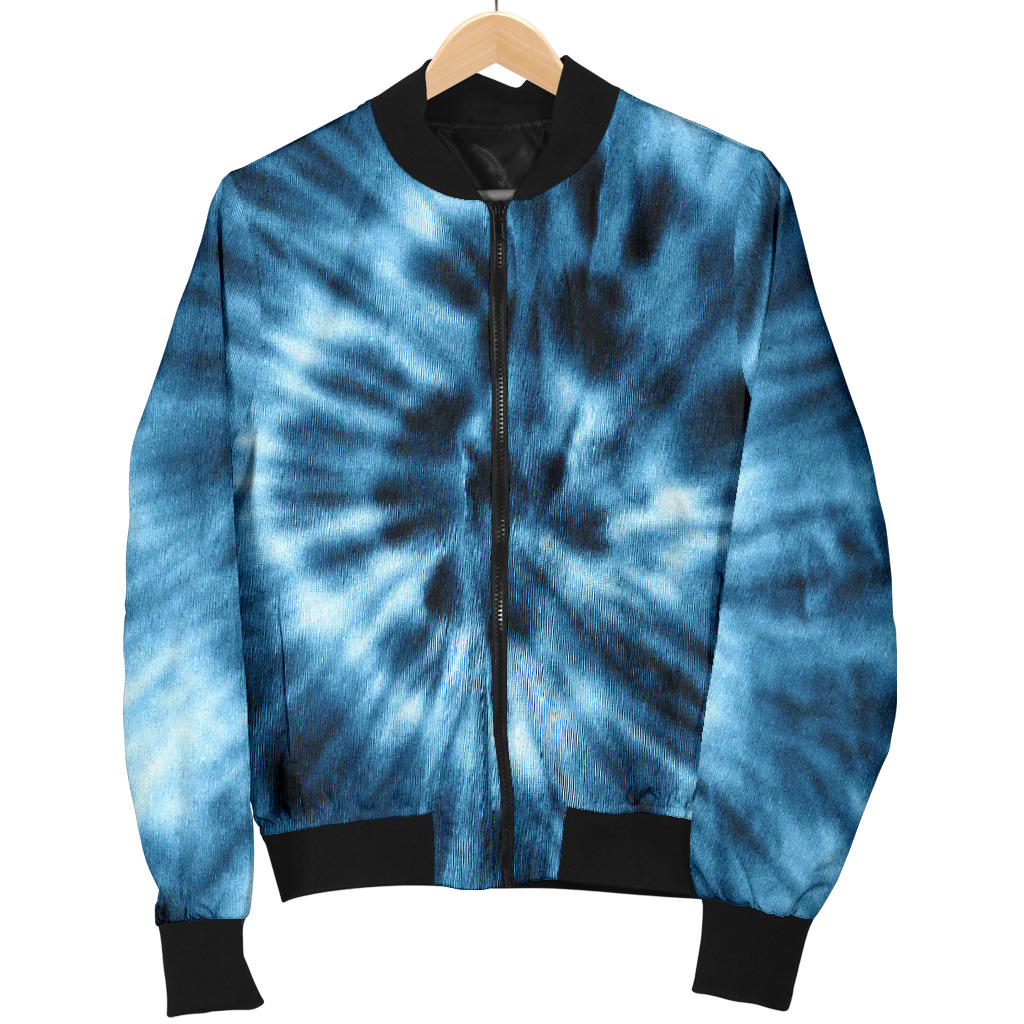 Womens Blue Tie Dye Grunge Bomber Jacket