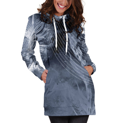 Grey Abstract Feathers Womens Hoodie Dress