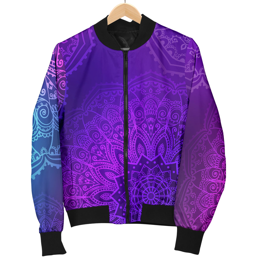 Womens Purple Mandalas Bomber Jacket