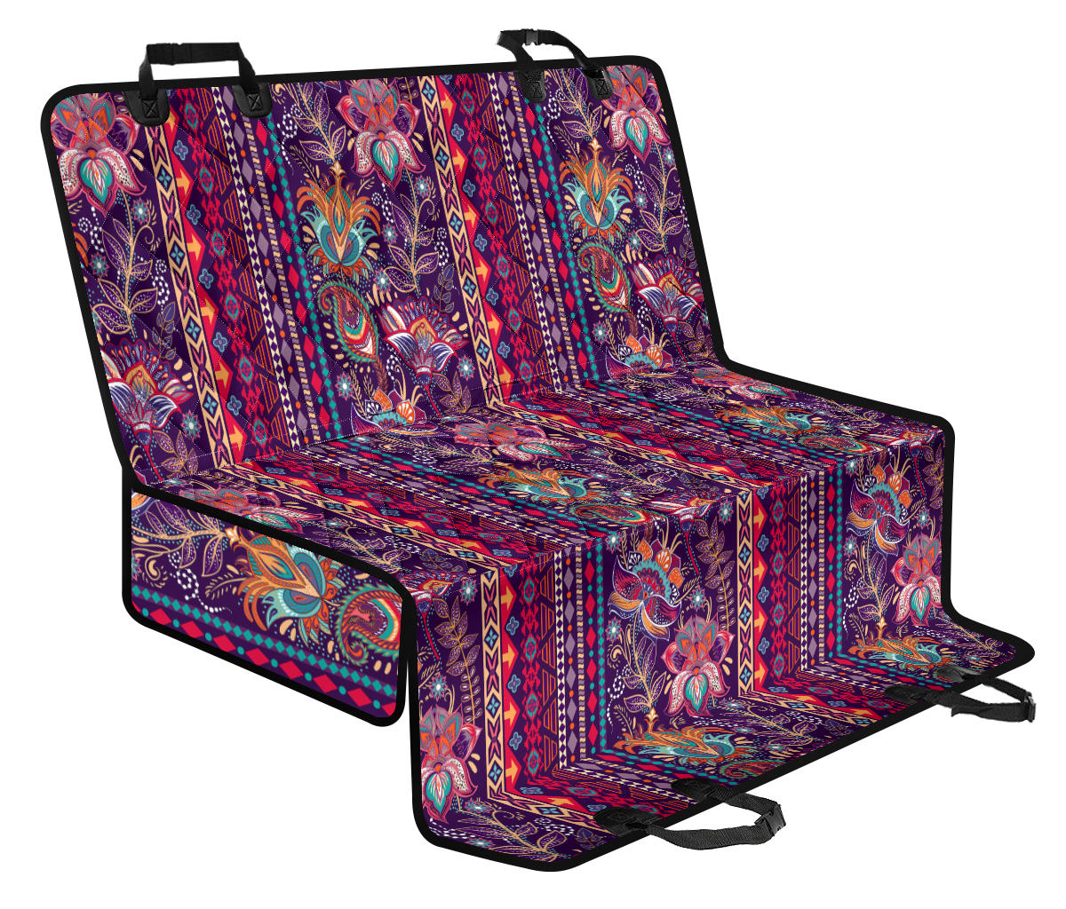 Red Persian Print Car Back Seat Pet Cover
