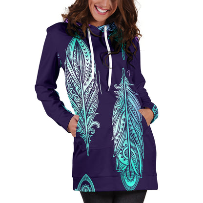 Neon Feathers Womens Hoodie Dress