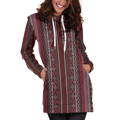 Red Boho Stripes Womens Hoodie Dress