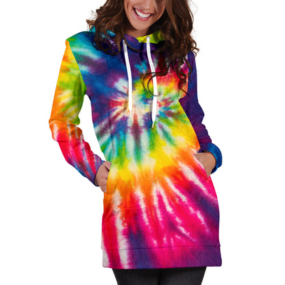 Colorful Tie Dye Print Spiral Womens Hoodie Dress