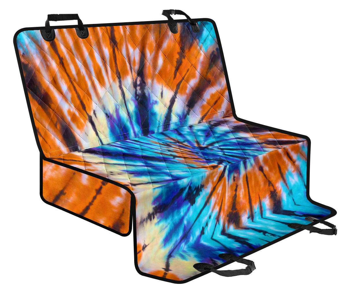 Orange & Blue Tie Dye Print Car Back Seat Pet Cover
