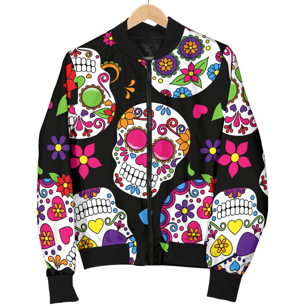 Womens Colorful Sugar Skulls Bomber Jacket