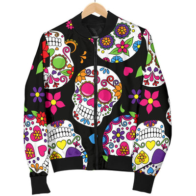 Womens Colorful Sugar Skulls Bomber Jacket