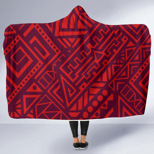 Red Tribal Polynesian Hooded Blanket