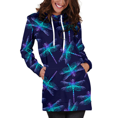 Purple Navy Dragonflies Womens Hoodie Dress
