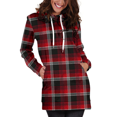 Red Plaid Womens Hoodie Dress