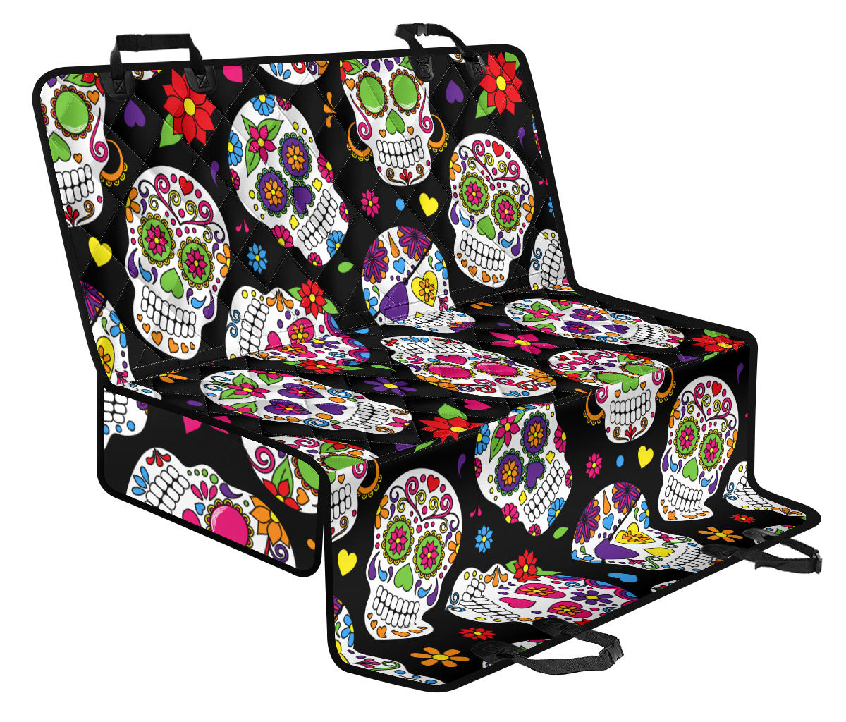 Colorful Sugar Skulls Car Back Seat Pet Cover
