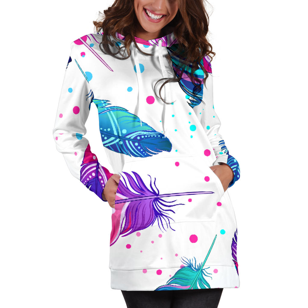 Pink & Purple Feathers Womens Hoodie Dress