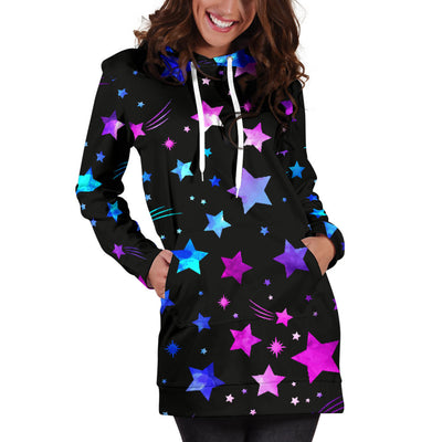 Pink & Blue Stars Womens Hoodie Dress