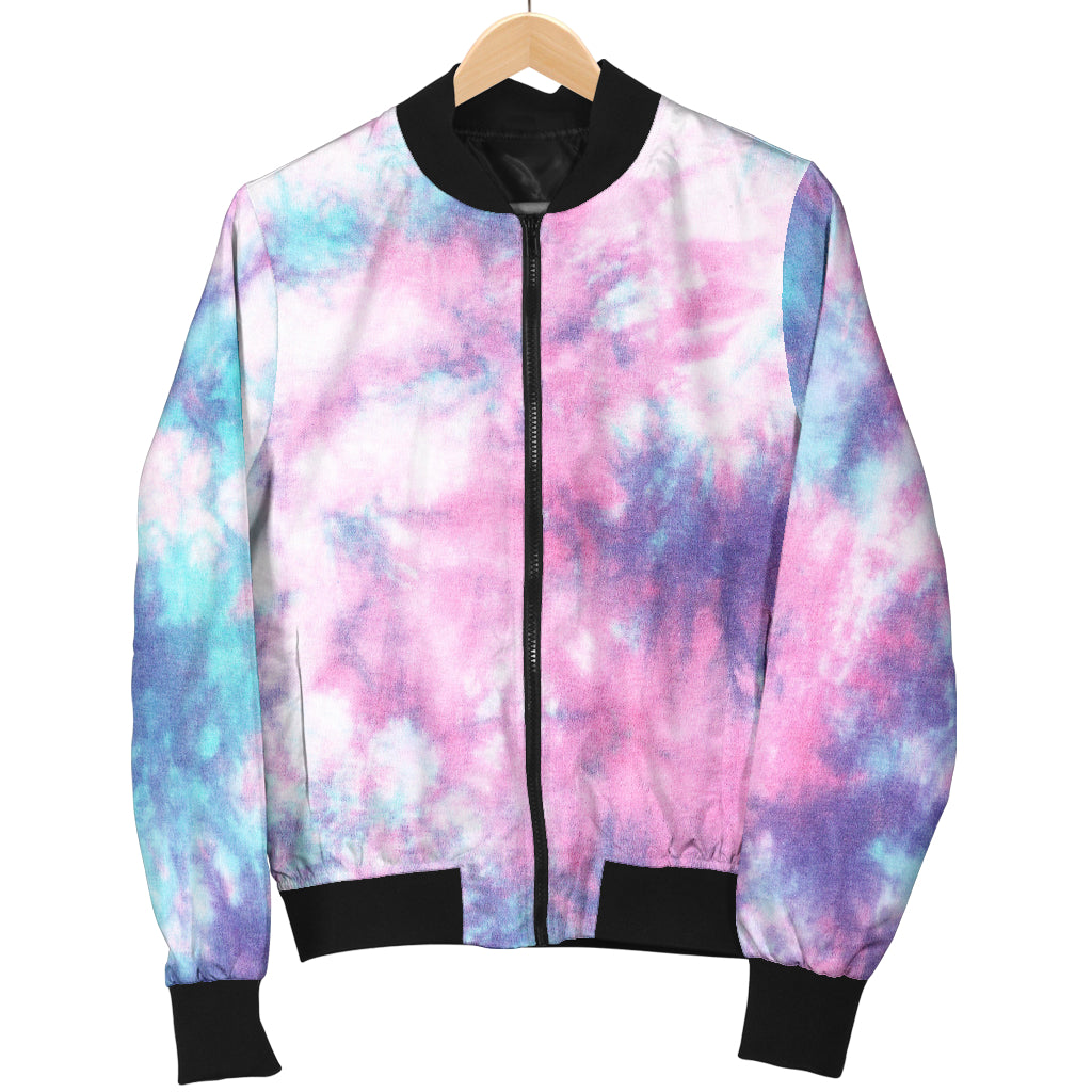 Womens Blue & Pink Cotton Candy Tie Dye Bomber Jacket