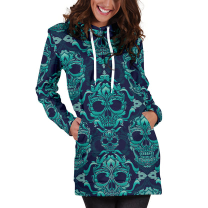 Green Skulls Womens Hoodie Dress
