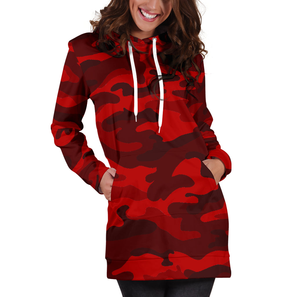 Red Camouflage Hoodie Dress