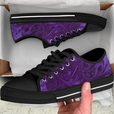 Purple Swirls Black Low Top Shoes