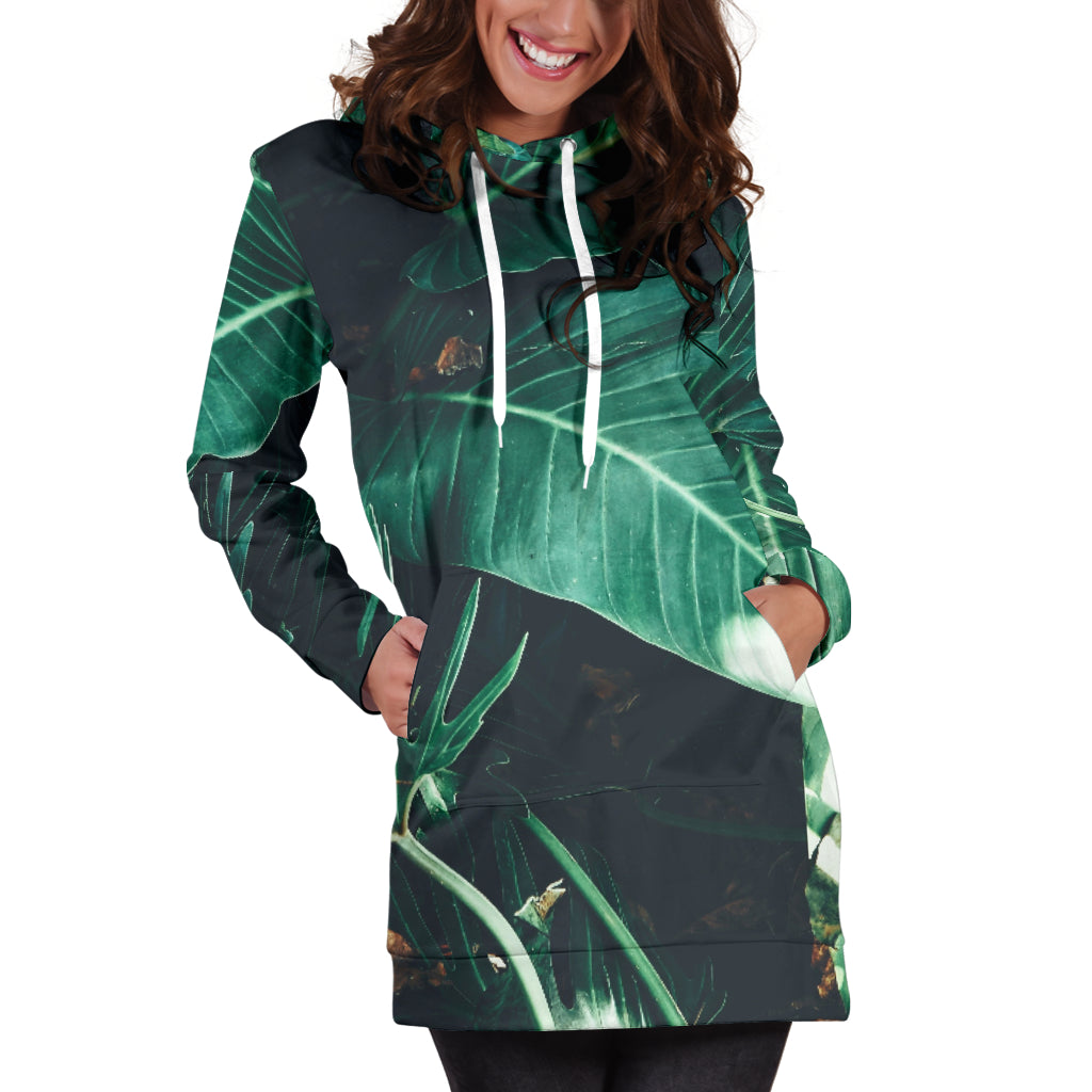 Green Leaves Womens Hoodie Dress